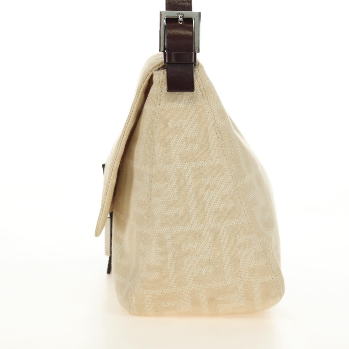 FENDI Zucca Canvas Mamma Baguette Shoulder Bag Beige Silver Auth mr2561M
