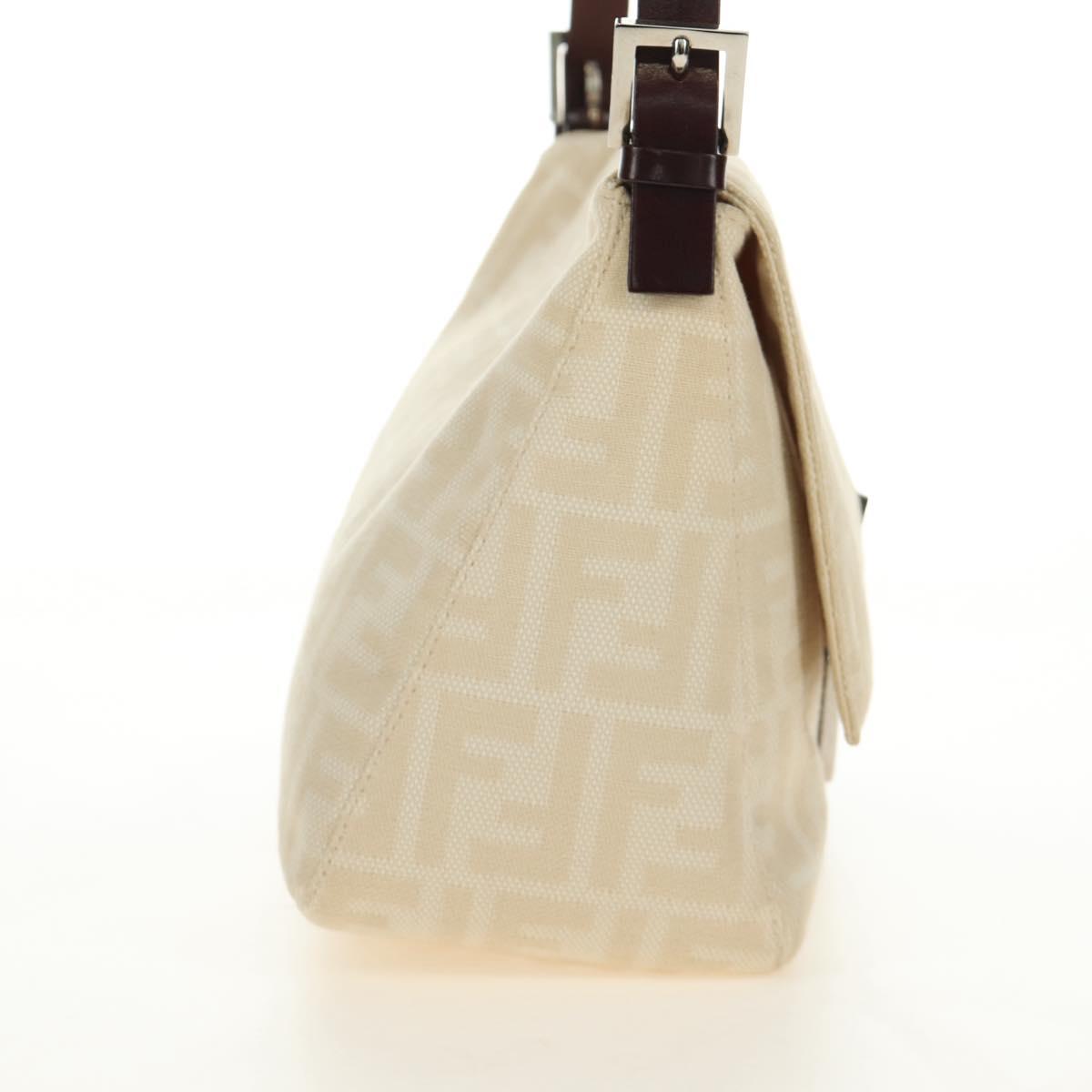 FENDI Zucca Canvas Mamma Baguette Shoulder Bag Beige Silver Auth mr2561M