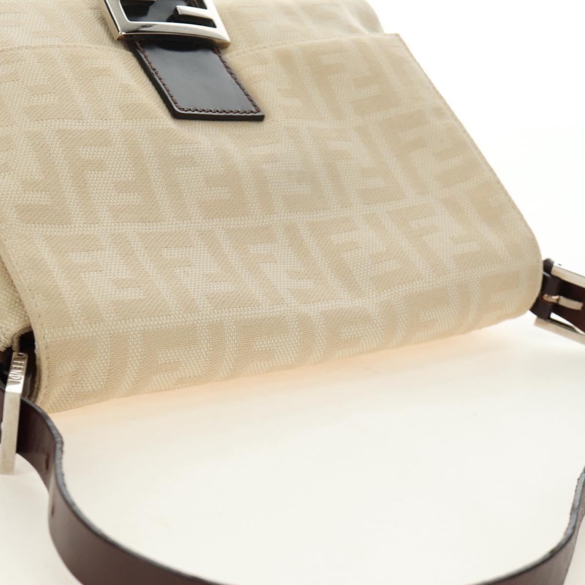 FENDI Zucca Canvas Mamma Baguette Shoulder Bag Beige Silver Auth mr2561M