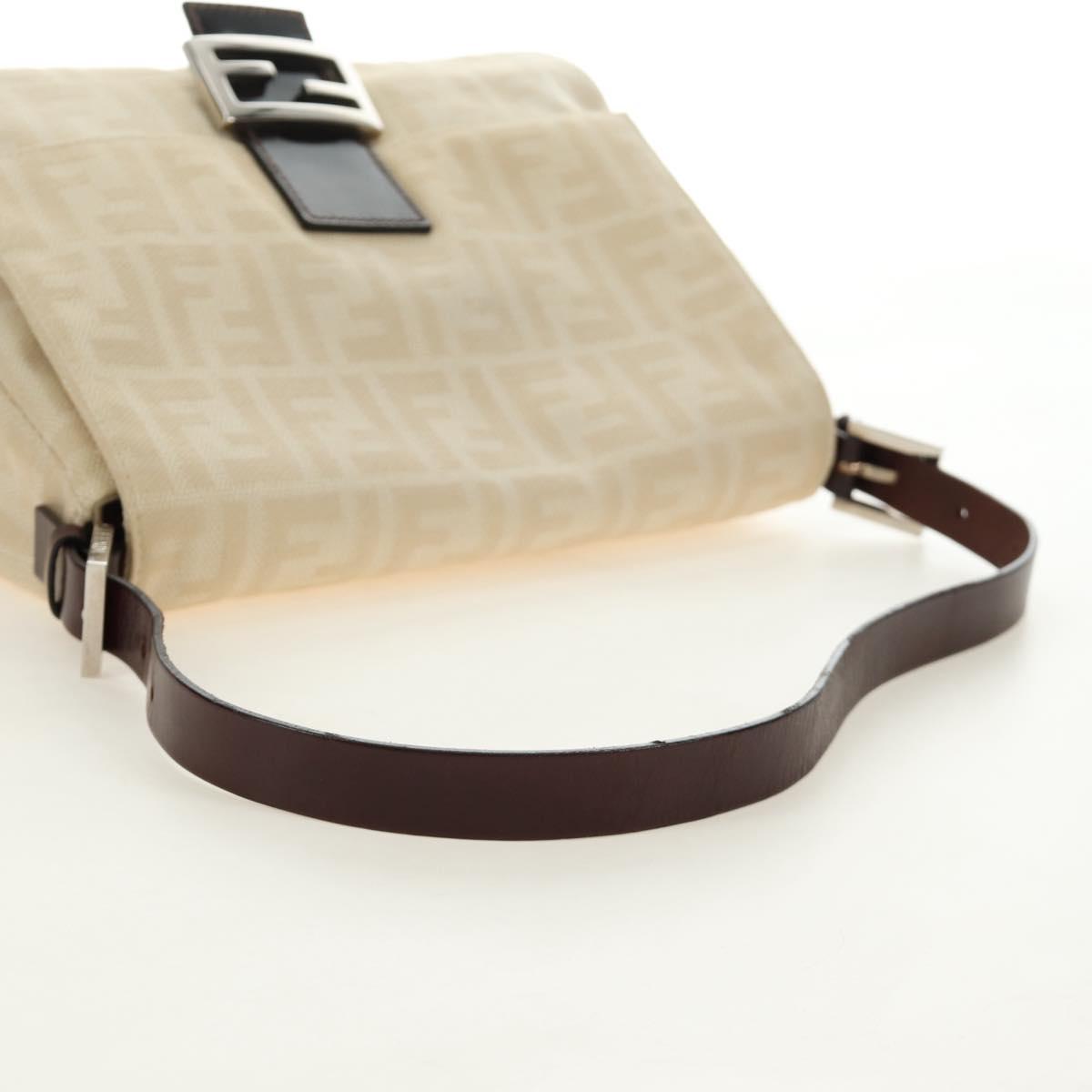 FENDI Zucca Canvas Mamma Baguette Shoulder Bag Beige Silver Auth mr2561M