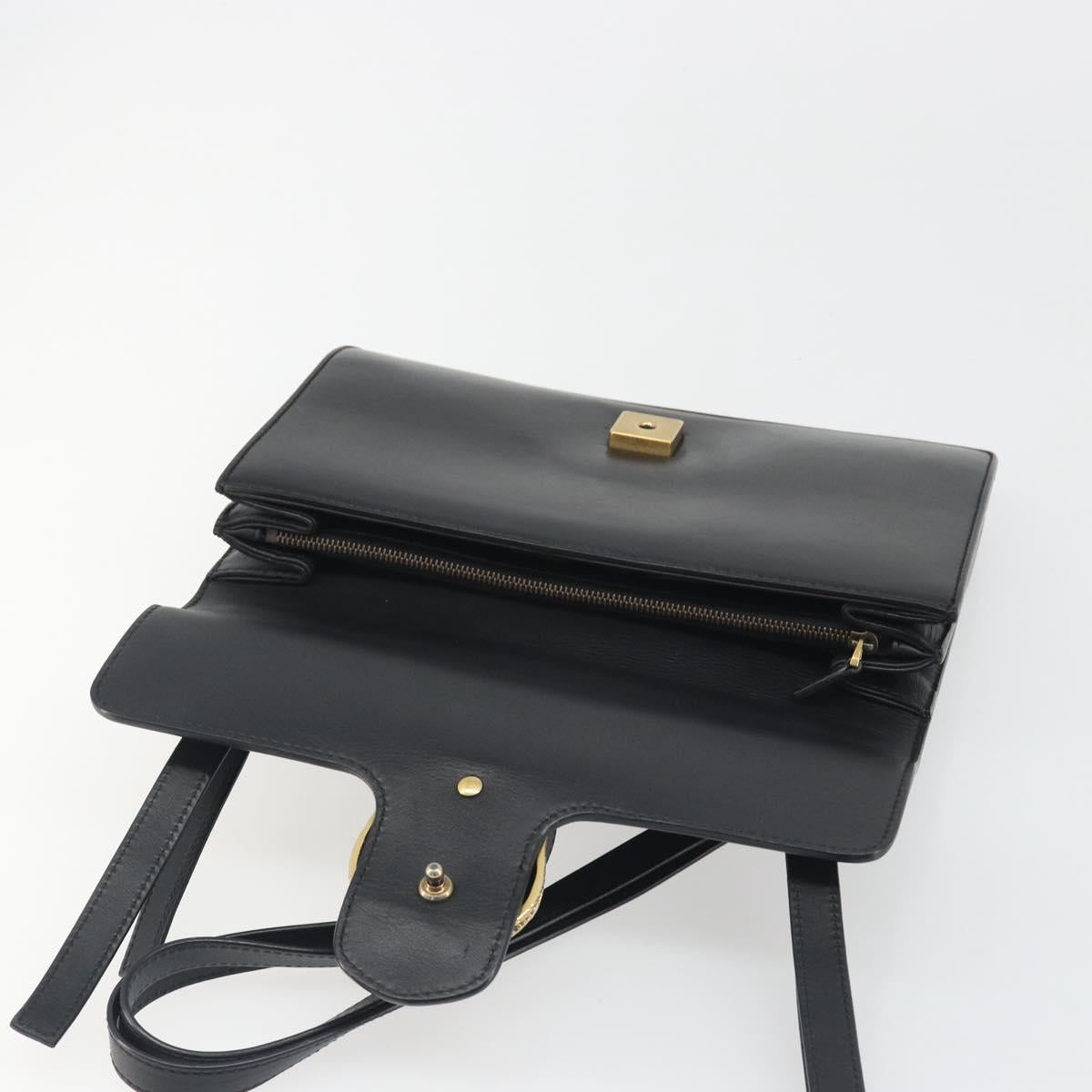 GUCCI Shoulder Bag Leather Black Gold 412007 Auth mr2562V
