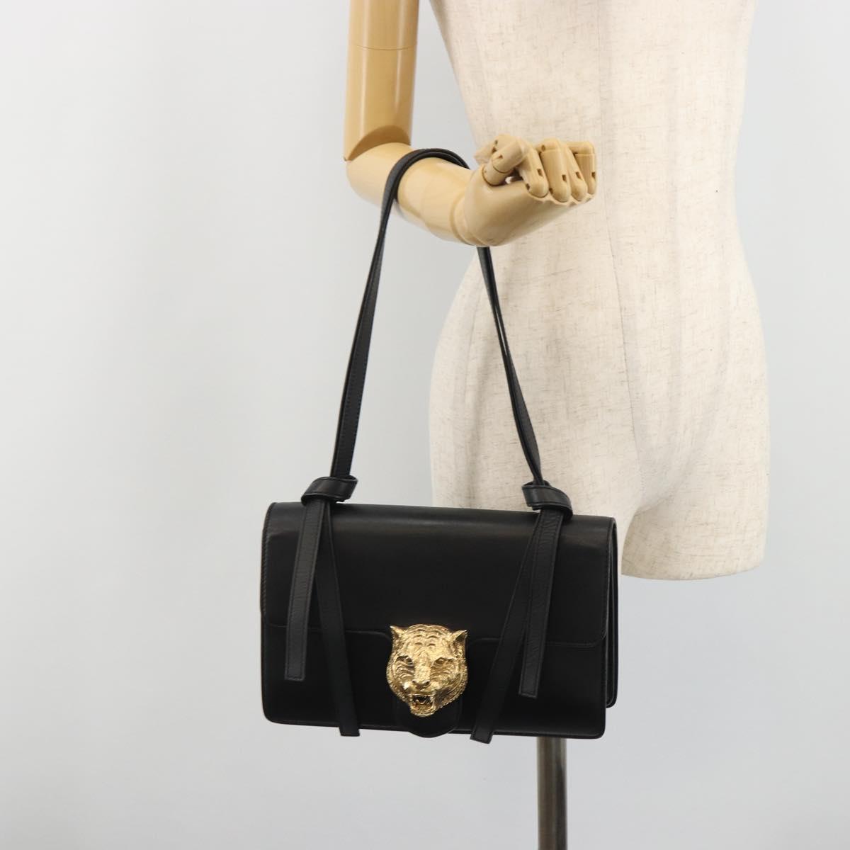 GUCCI Shoulder Bag Leather Black Gold 412007 Auth mr2562V
