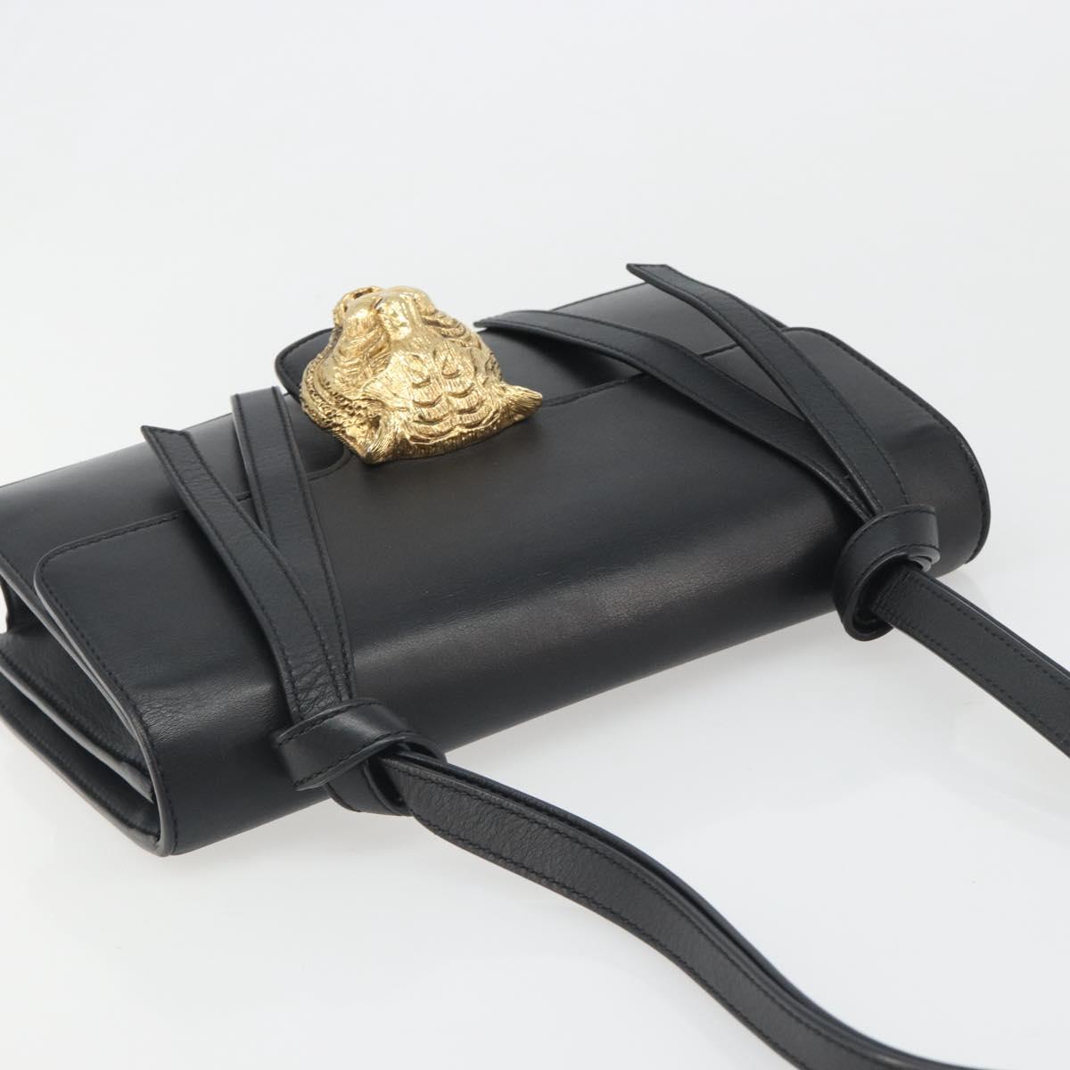 GUCCI Shoulder Bag Leather Black Gold 412007 Auth mr2562V