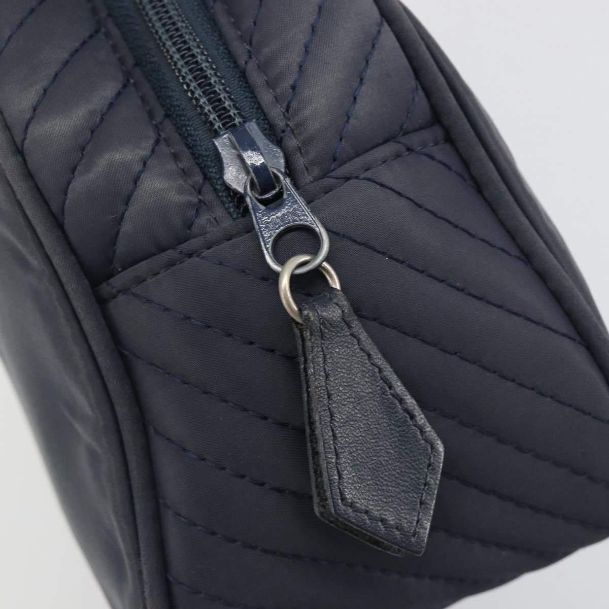 SAINT LAURENT Hand Bag Nylon Navy Silver Auth mr2565