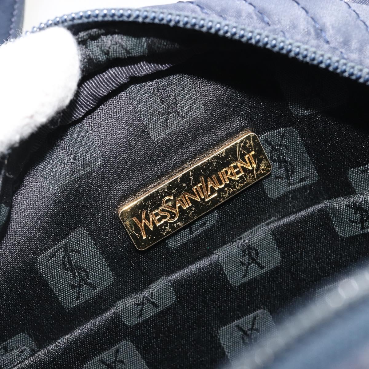 SAINT LAURENT Hand Bag Nylon Navy Silver Auth mr2565