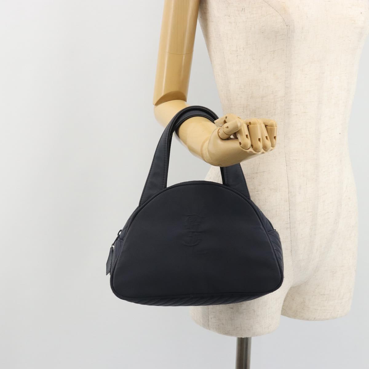 SAINT LAURENT Hand Bag Nylon Navy Silver Auth mr2565