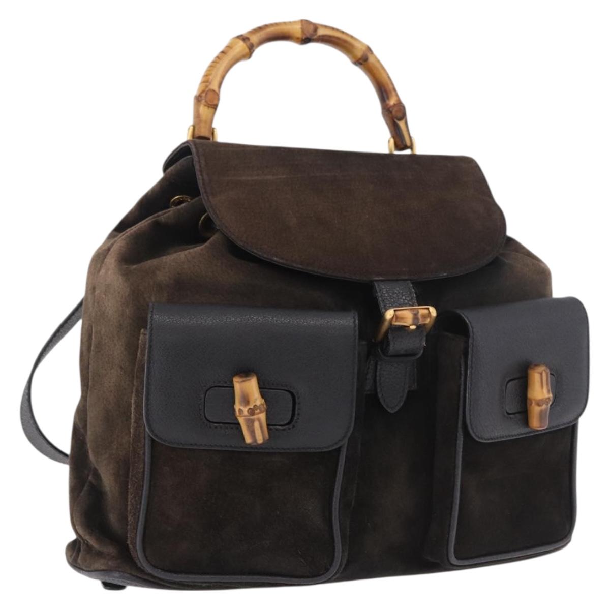 GUCCI Bamboo Backpack Suede Navy Gold 003 2058 0016 Auth mr2566