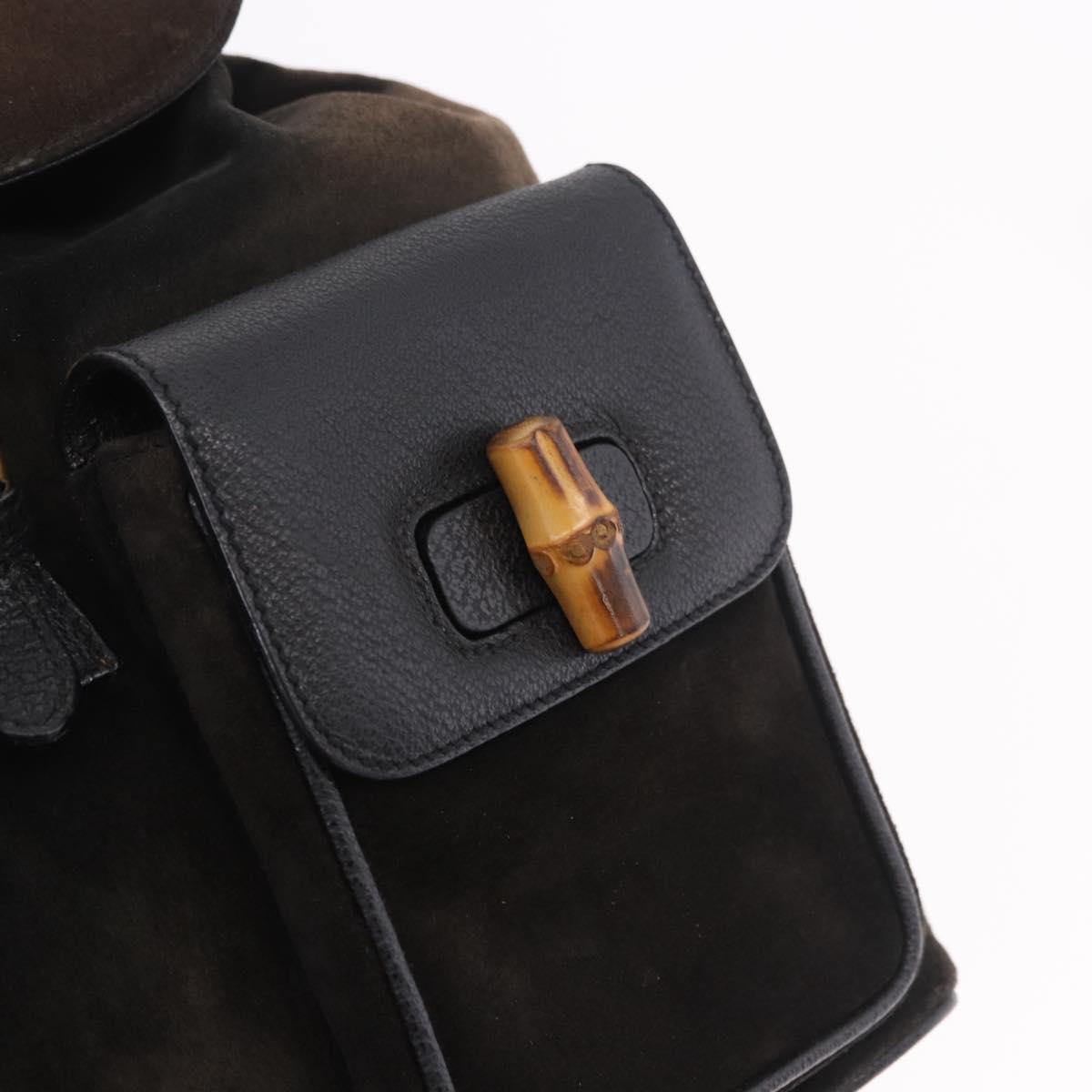 GUCCI Bamboo Backpack Suede Navy Gold 003 2058 0016 Auth mr2566