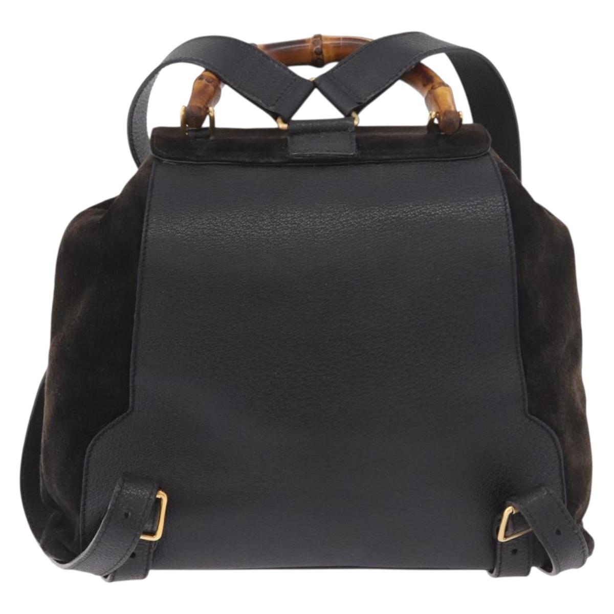 GUCCI Bamboo Backpack Suede Navy Gold 003 2058 0016 Auth mr2566