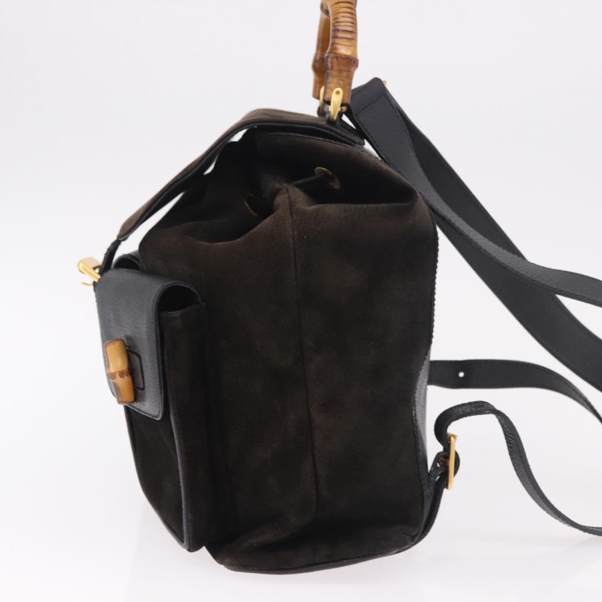 GUCCI Bamboo Backpack Suede Navy Gold 003 2058 0016 Auth mr2566