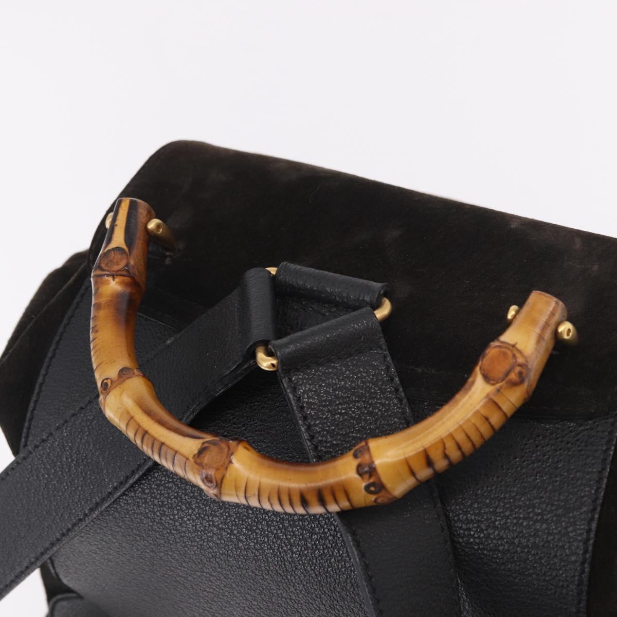 GUCCI Bamboo Backpack Suede Navy Gold 003 2058 0016 Auth mr2566