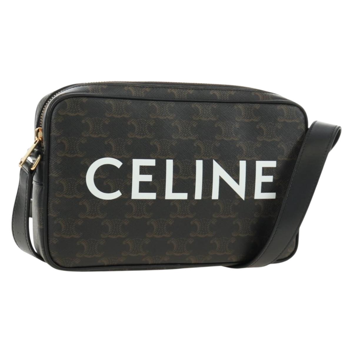 CELINE Triomphe Medium Messenger Bag Shoulder Bag PVC Black Gold Auth mr2571SAM