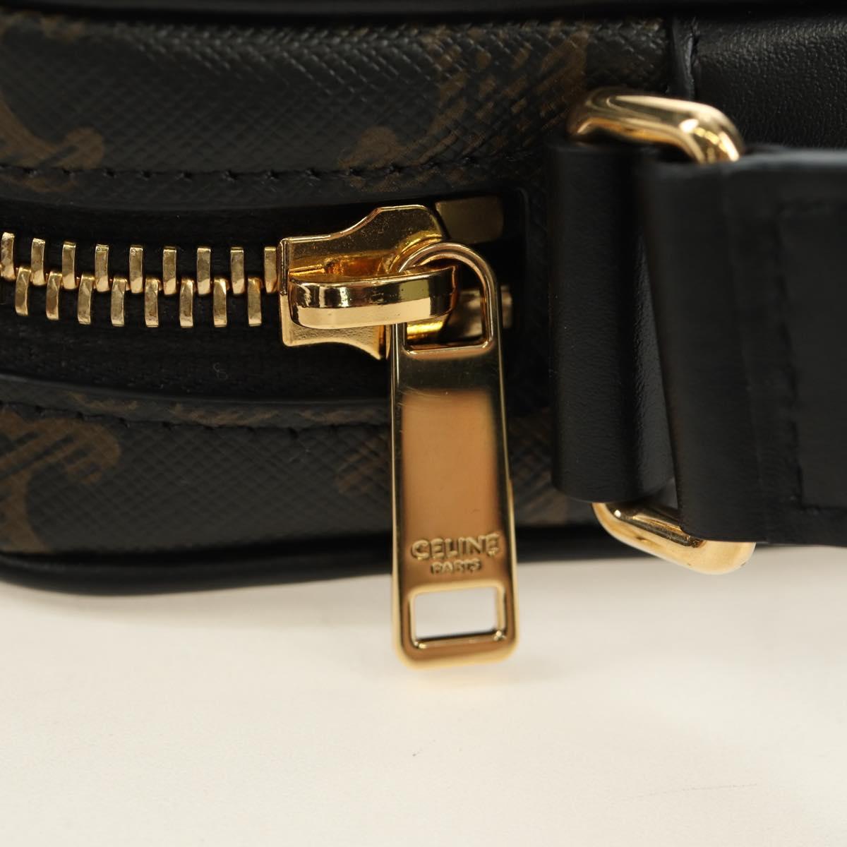 CELINE Triomphe Medium Messenger Bag Shoulder Bag PVC Black Gold Auth mr2571SAM