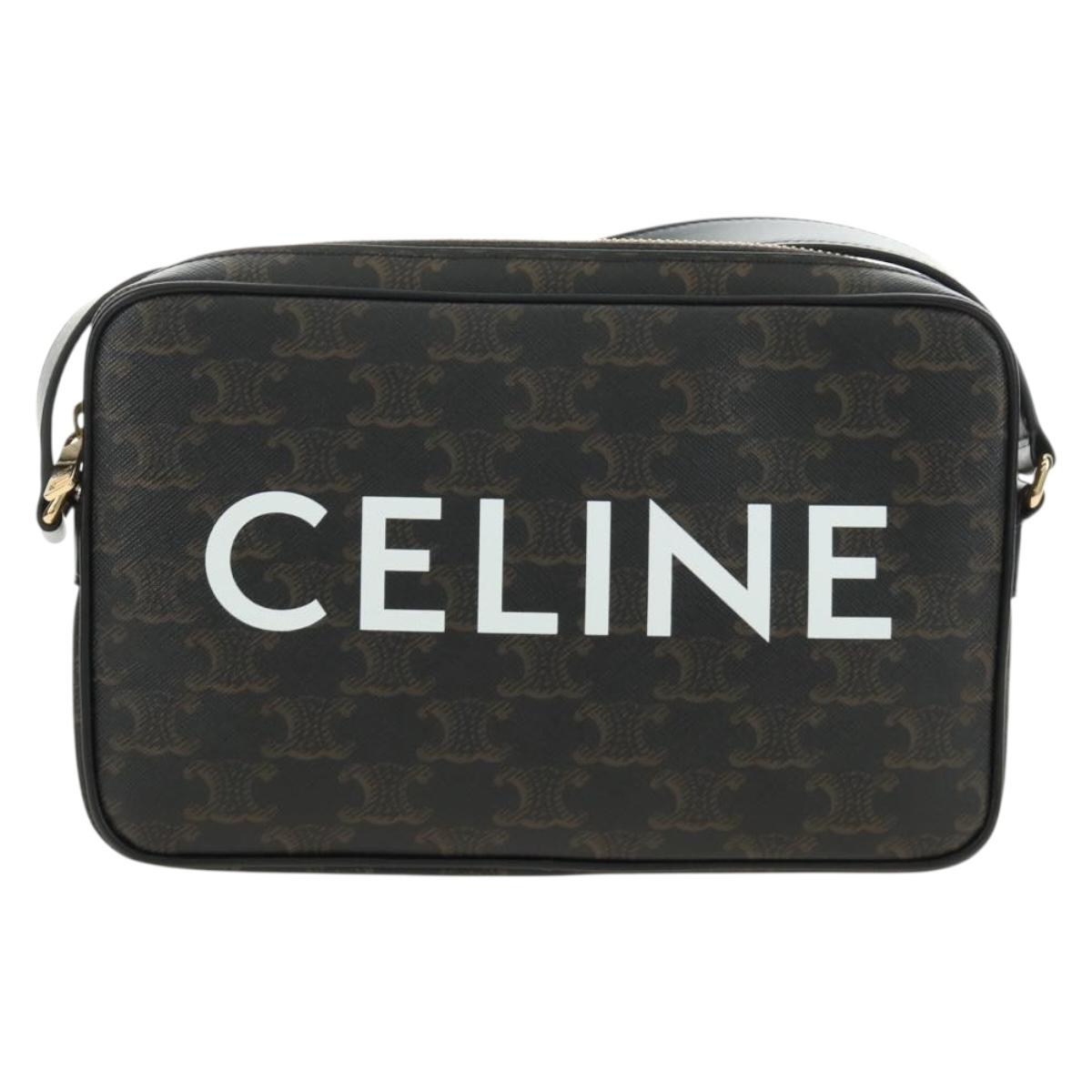 CELINE Triomphe Medium Messenger Bag Shoulder Bag PVC Black Gold Auth mr2571SAM