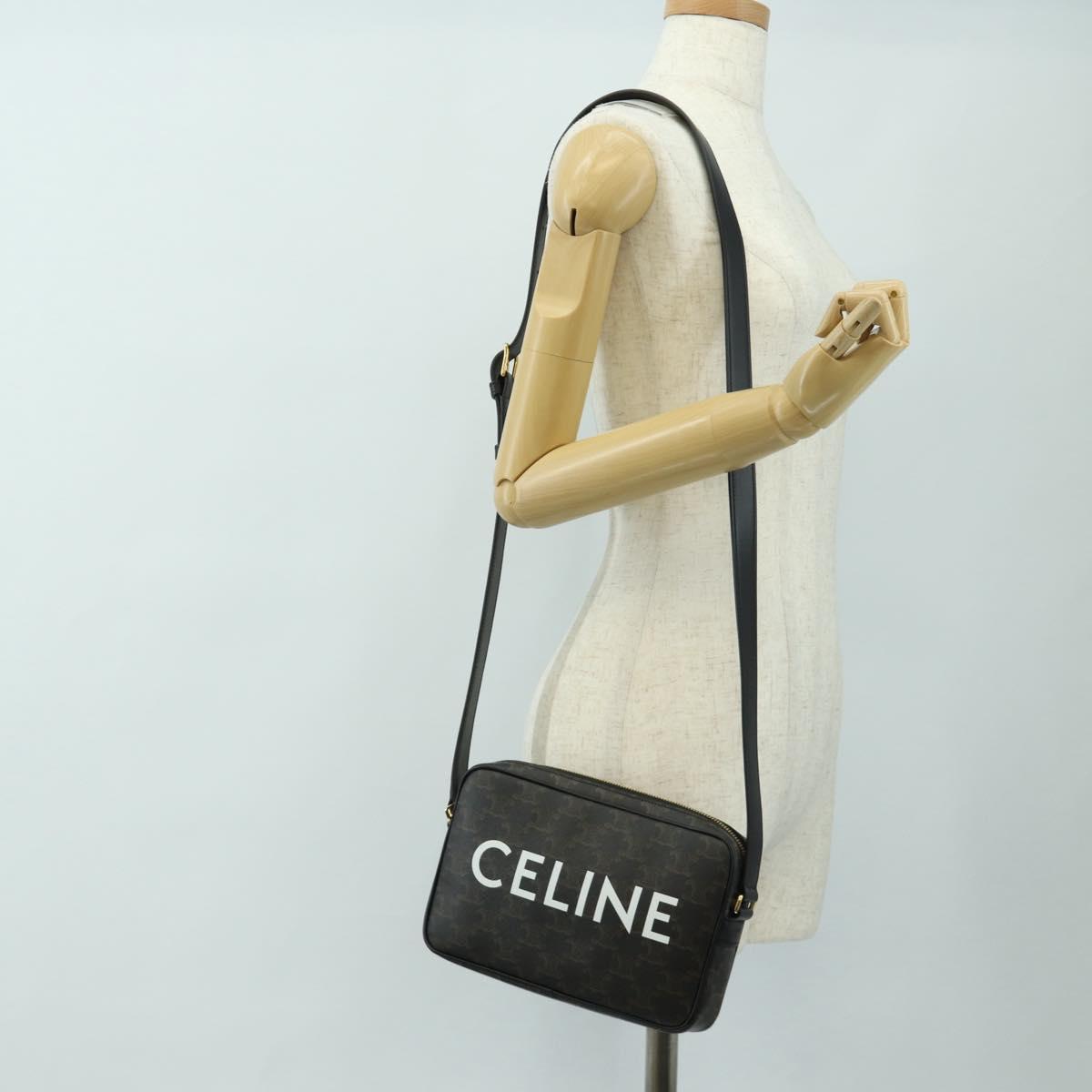 CELINE Triomphe Medium Messenger Bag Shoulder Bag PVC Black Gold Auth mr2571SAM