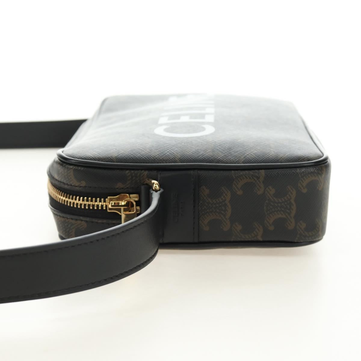 CELINE Triomphe Medium Messenger Bag Shoulder Bag PVC Black Gold Auth mr2571SAM