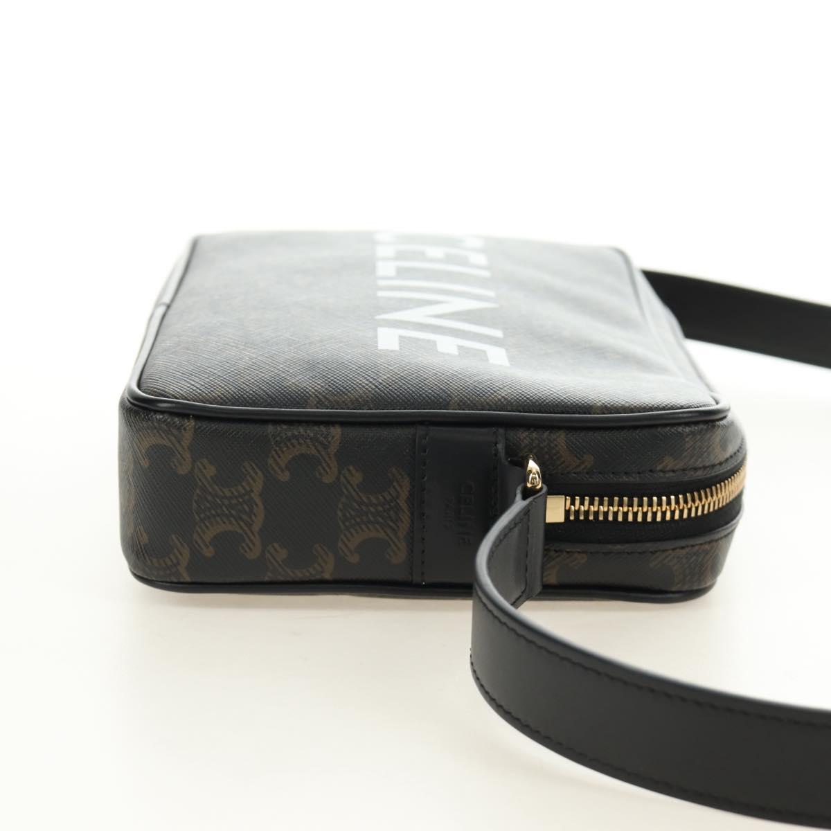 CELINE Triomphe Medium Messenger Bag Shoulder Bag PVC Black Gold Auth mr2571SAM