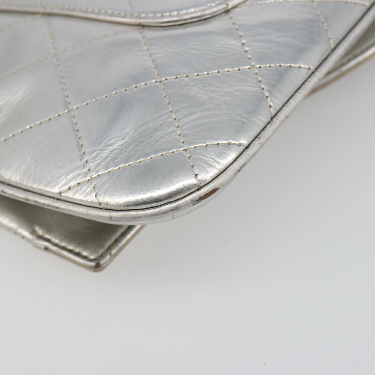 CHANEL Matelasse Clutch Bag Leather Silver CC Auth mr2573V