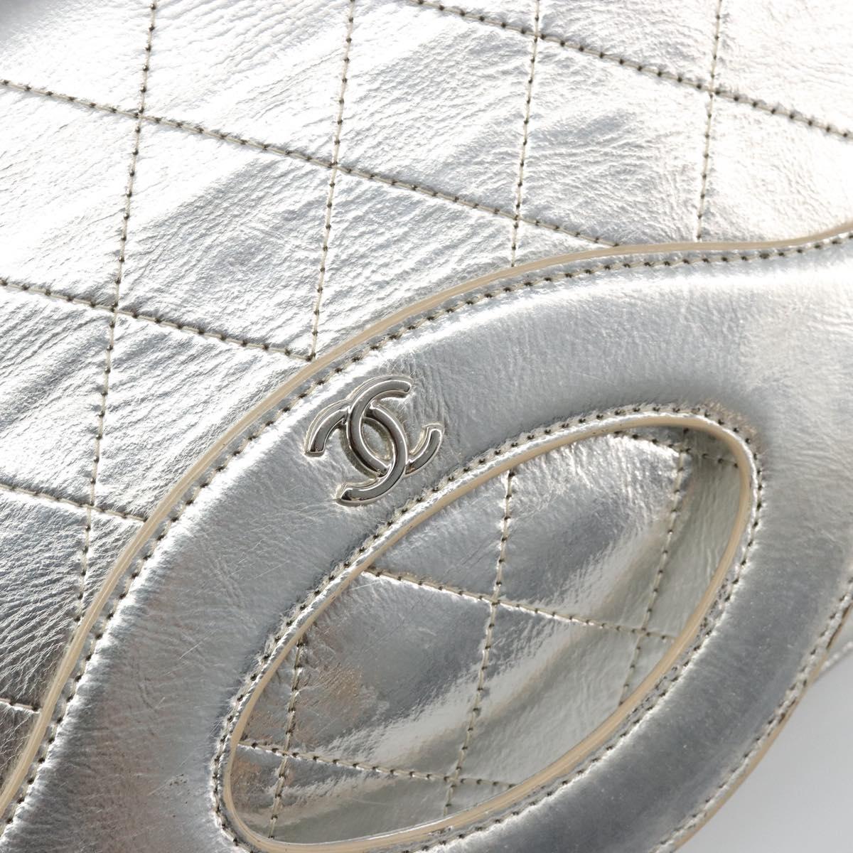 CHANEL Matelasse Clutch Bag Leather Silver CC Auth mr2573V