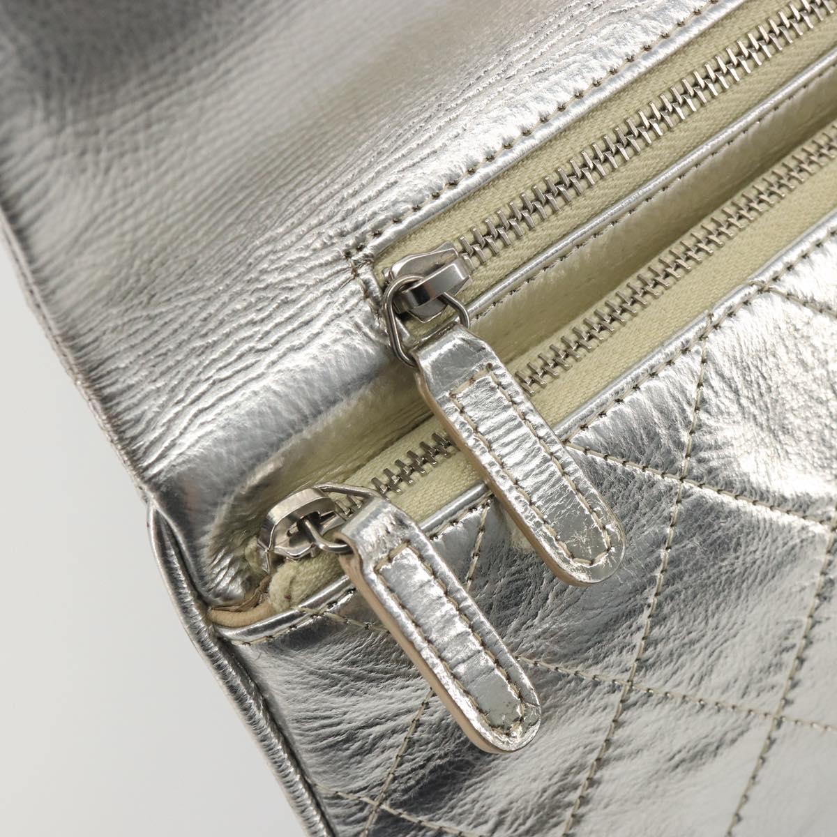 CHANEL Matelasse Clutch Bag Leather Silver CC Auth mr2573V