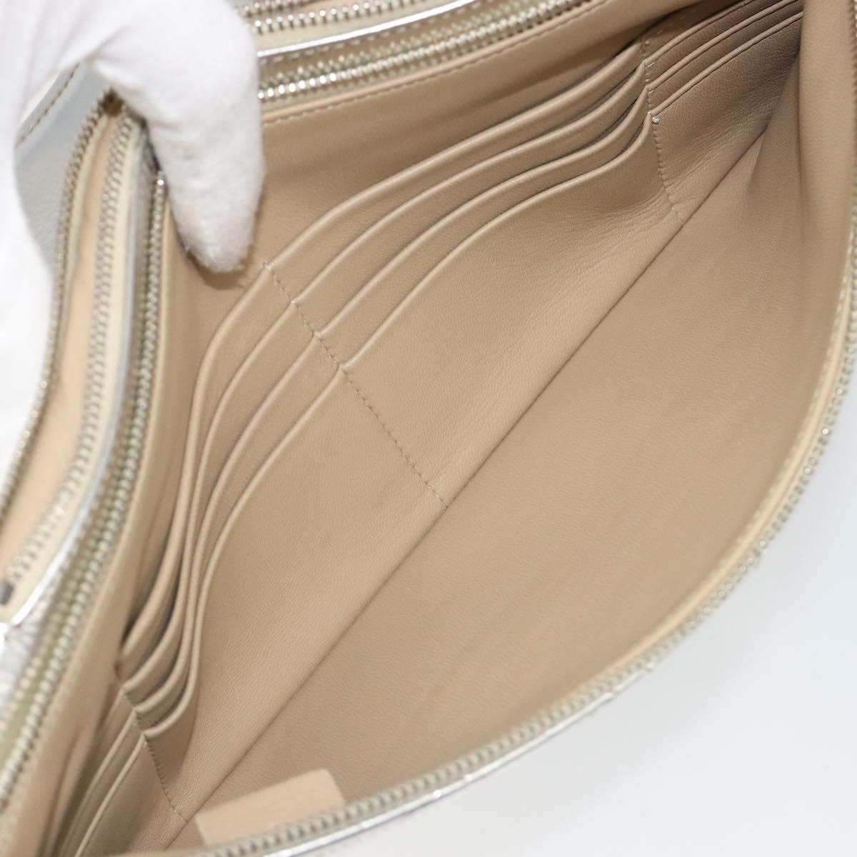 CHANEL Matelasse Clutch Bag Leather Silver CC Auth mr2573V