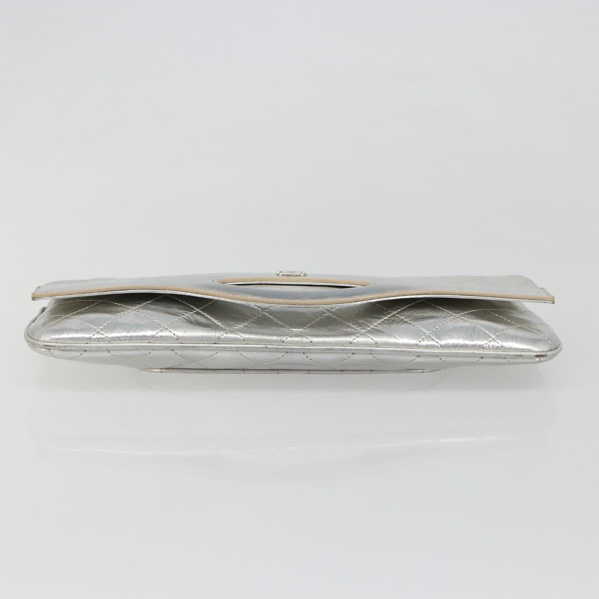 CHANEL Matelasse Clutch Bag Leather Silver CC Auth mr2573V