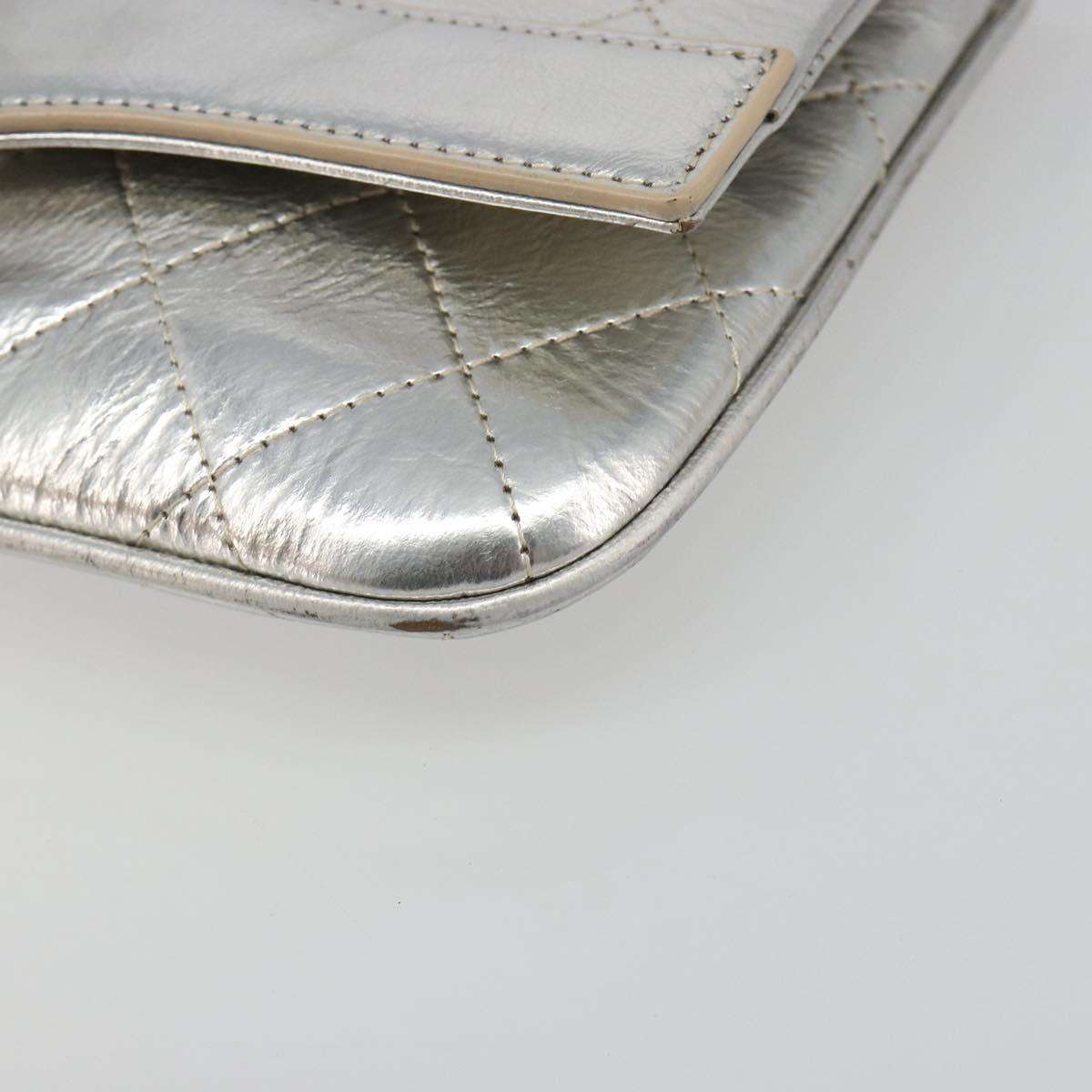 CHANEL Matelasse Clutch Bag Leather Silver CC Auth mr2573V