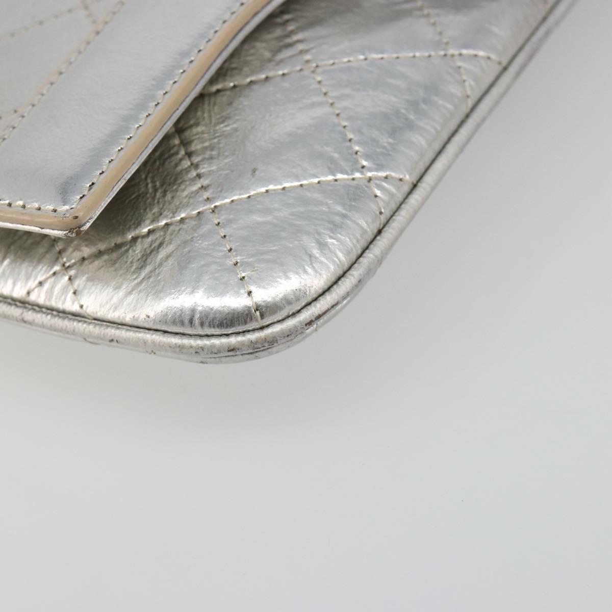 CHANEL Matelasse Clutch Bag Leather Silver CC Auth mr2573V