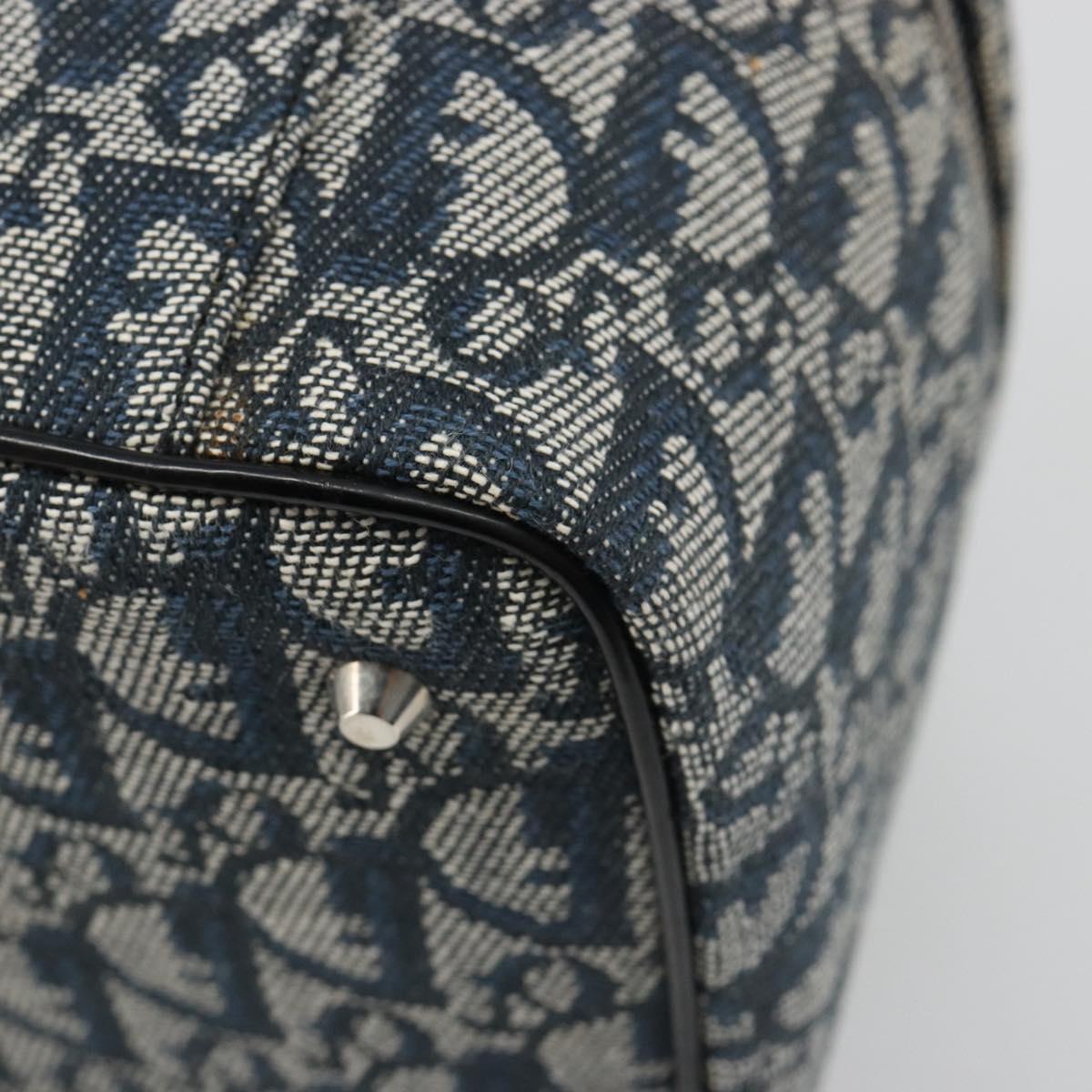 Christian Dior Trotter Canvas Vanity Hand Bag Navy Silver Auth mr2574V
