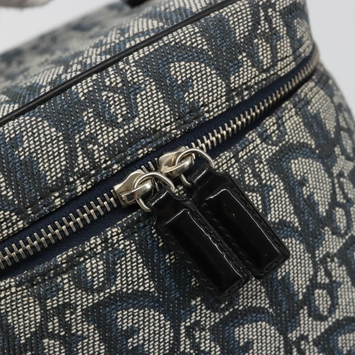 Christian Dior Trotter Canvas Vanity Hand Bag Navy Silver Auth mr2574V