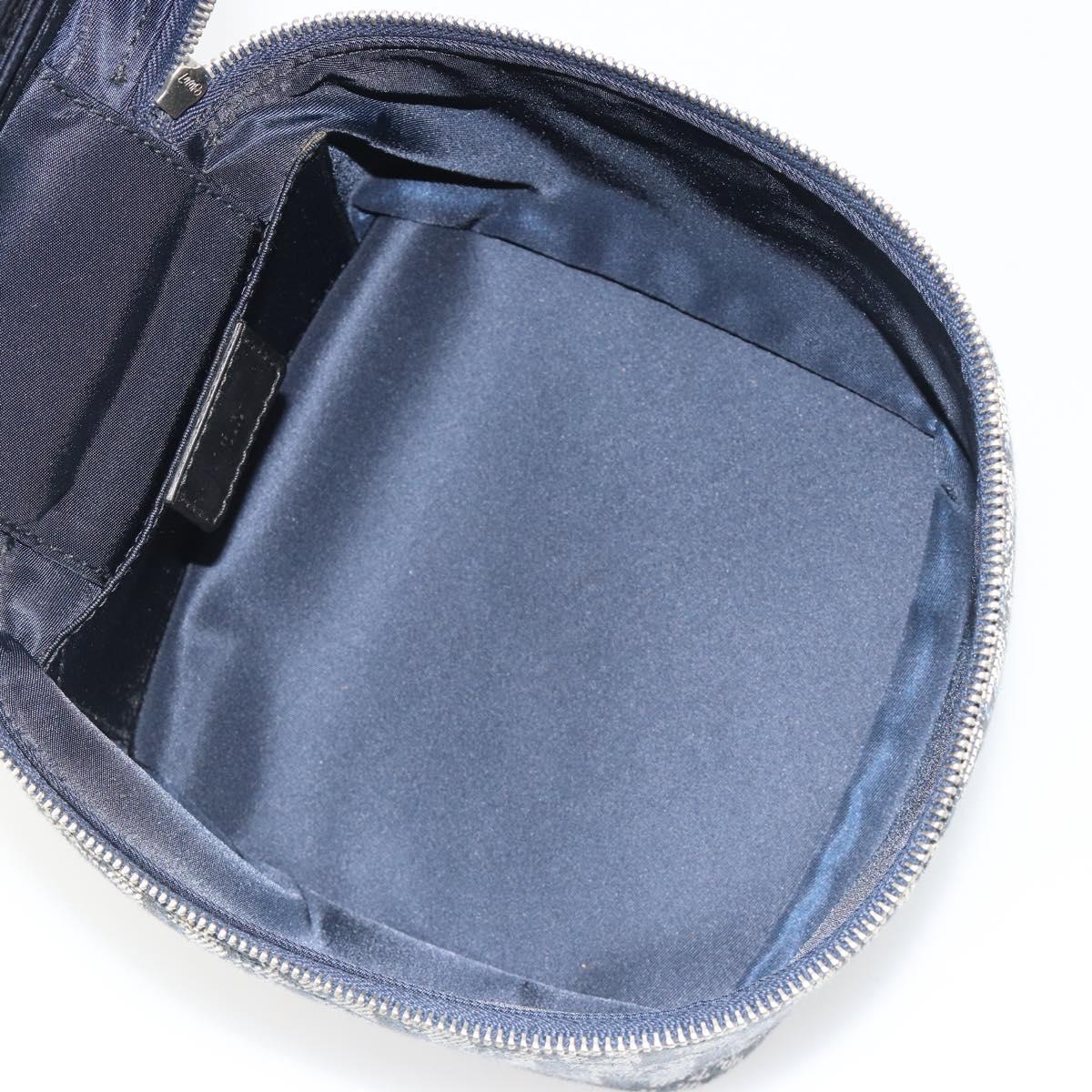 Christian Dior Trotter Canvas Vanity Hand Bag Navy Silver Auth mr2574V
