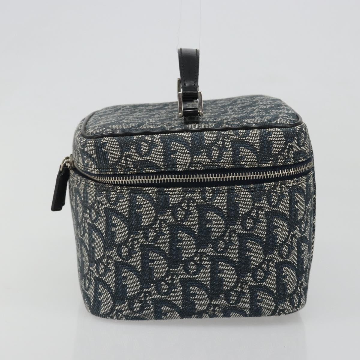 Christian Dior Trotter Canvas Vanity Hand Bag Navy Silver Auth mr2574V