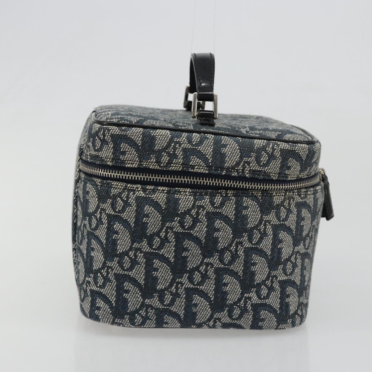 Christian Dior Trotter Canvas Vanity Hand Bag Navy Silver Auth mr2574V