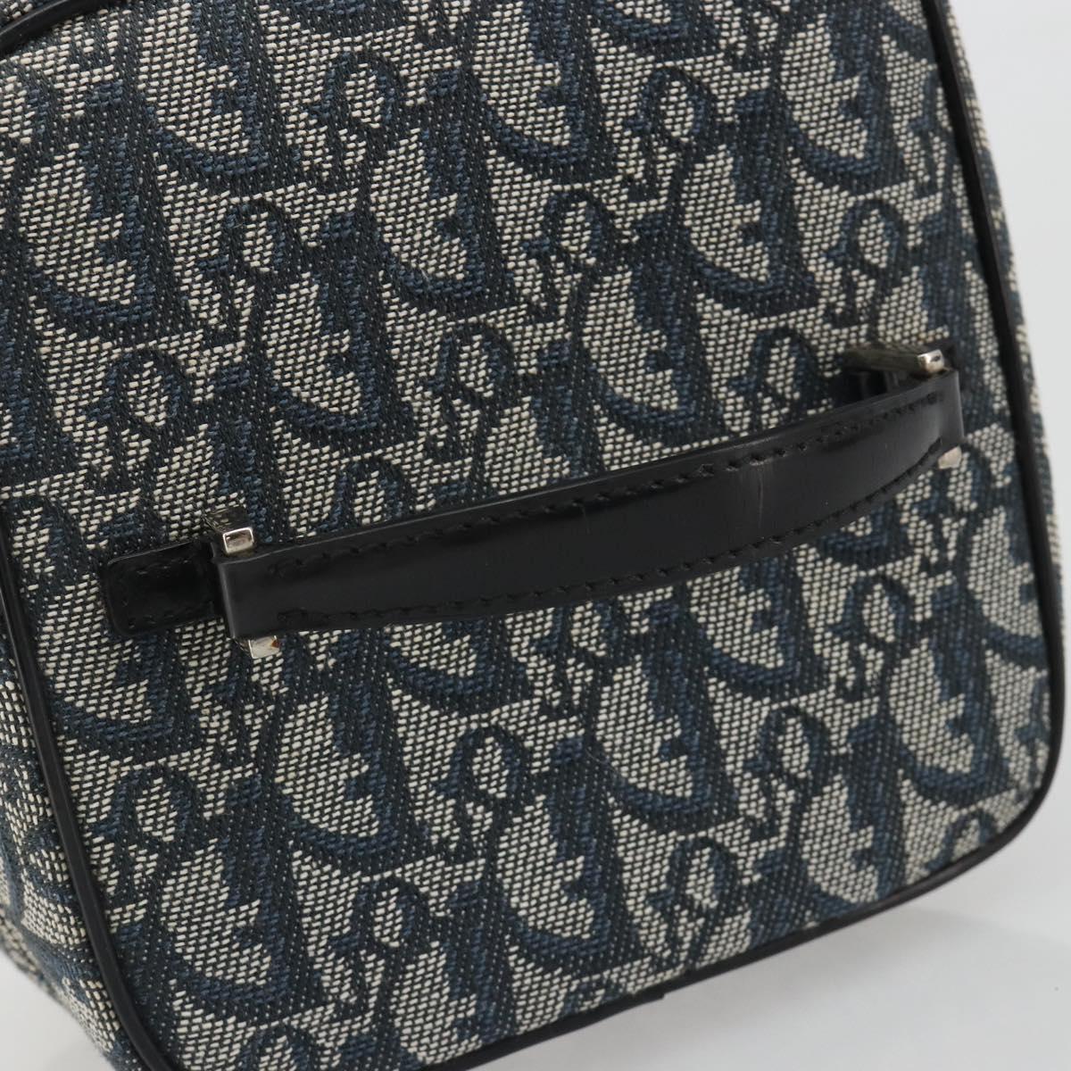 Christian Dior Trotter Canvas Vanity Hand Bag Navy Silver Auth mr2574V