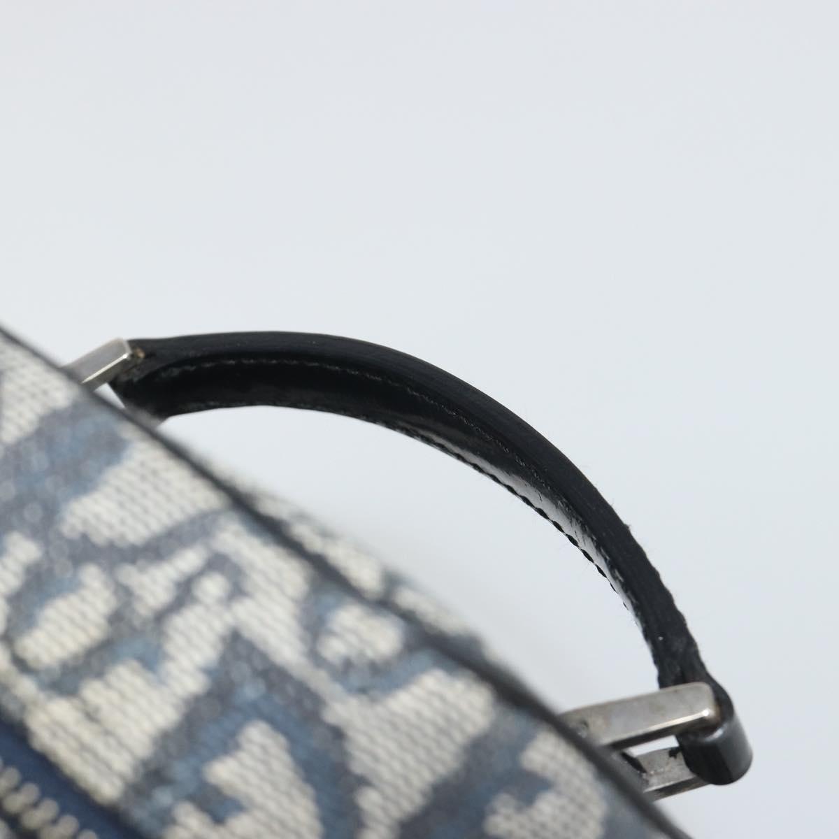Christian Dior Trotter Canvas Vanity Hand Bag Navy Silver Auth mr2574V