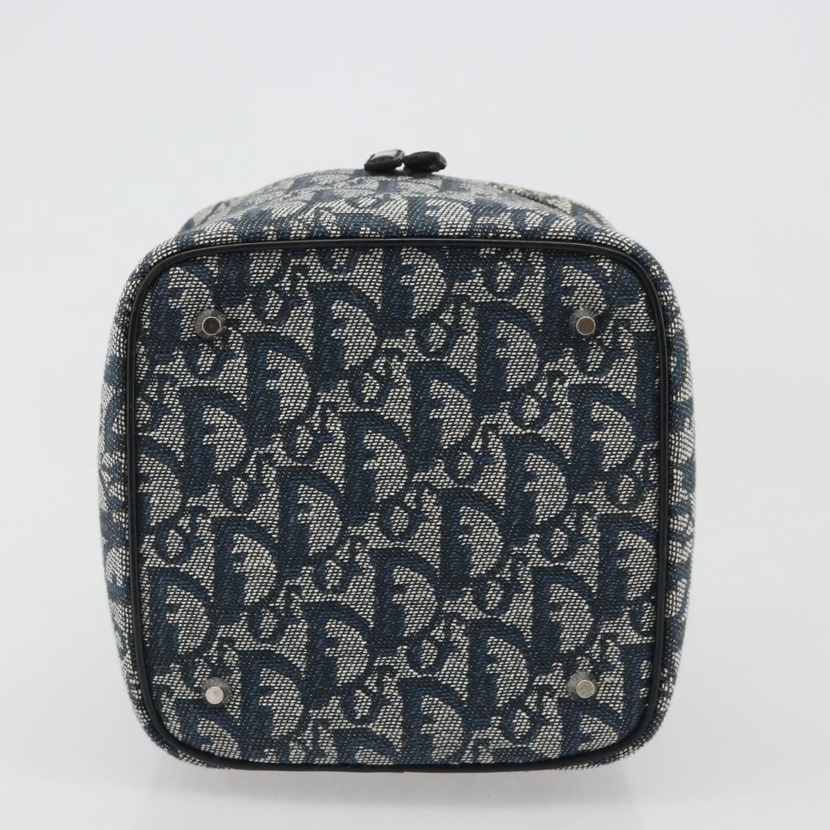 Christian Dior Trotter Canvas Vanity Hand Bag Navy Silver Auth mr2574V
