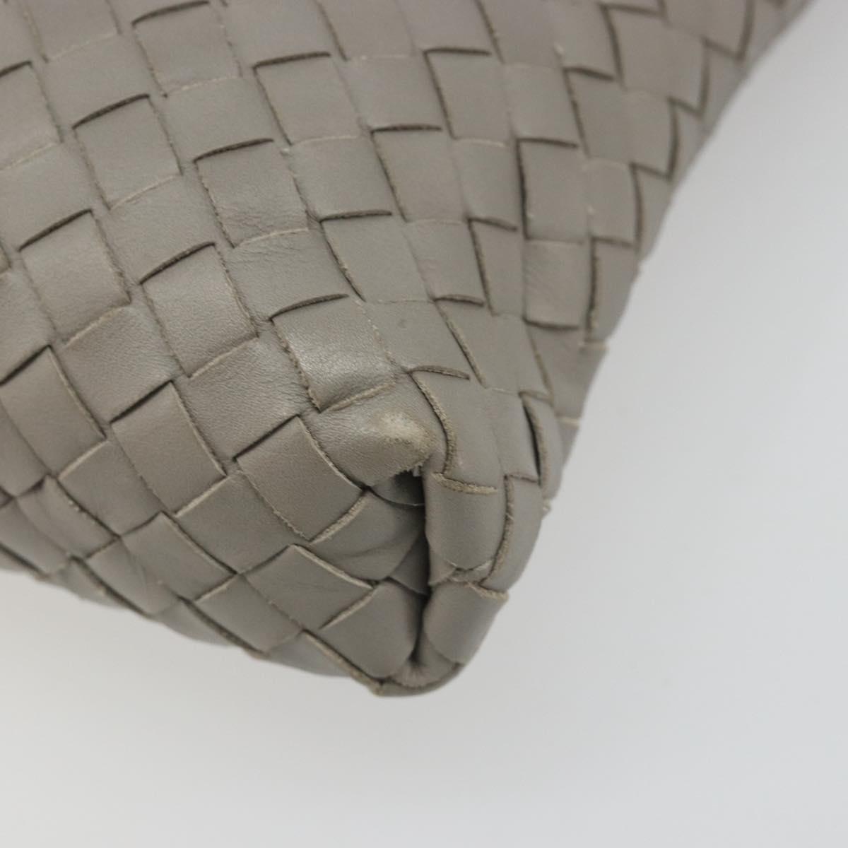 BOTTEGA VENETA INTRECCIATO Shoulder Bag Leather Gray Silver Auth mr2576A