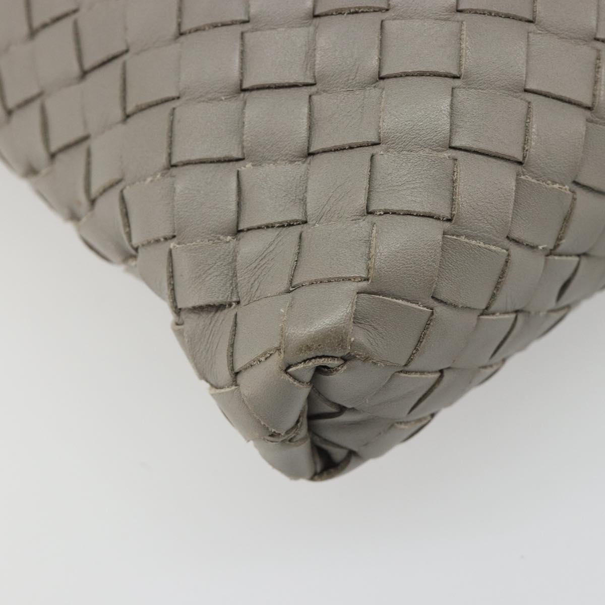BOTTEGA VENETA INTRECCIATO Shoulder Bag Leather Gray Silver Auth mr2576A