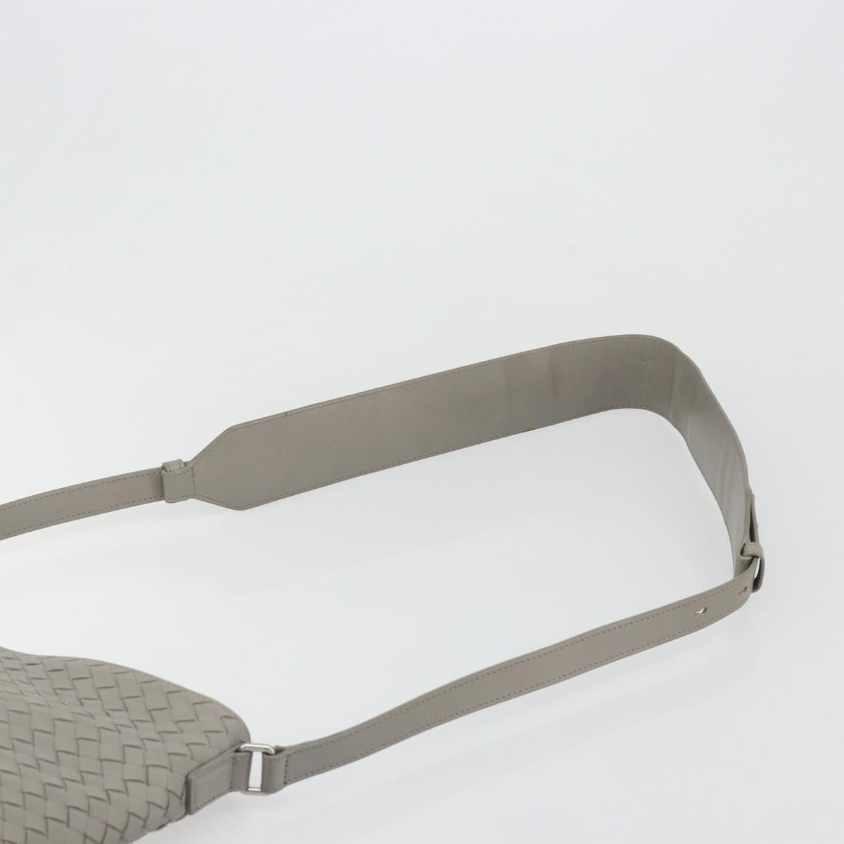BOTTEGA VENETA INTRECCIATO Shoulder Bag Leather Gray Silver Auth mr2576A