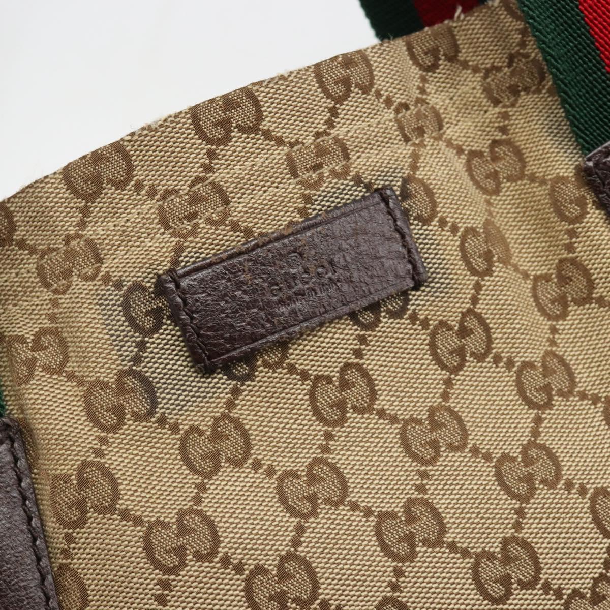 GUCCI GG Canvas Web Sherry Line Tote Bag Beige 189669 Auth mr2577A