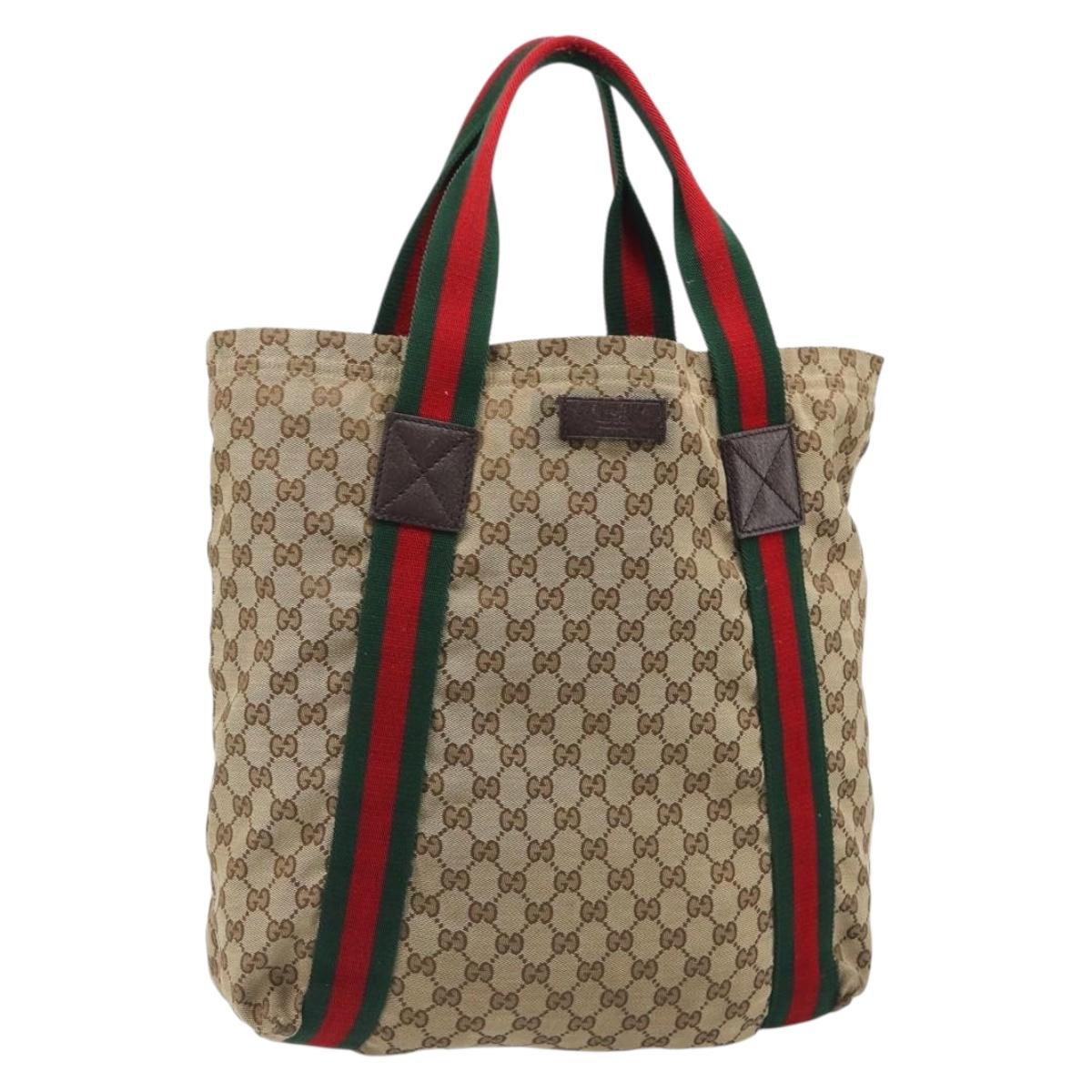 GUCCI GG Canvas Web Sherry Line Tote Bag Beige 189669 Auth mr2577A