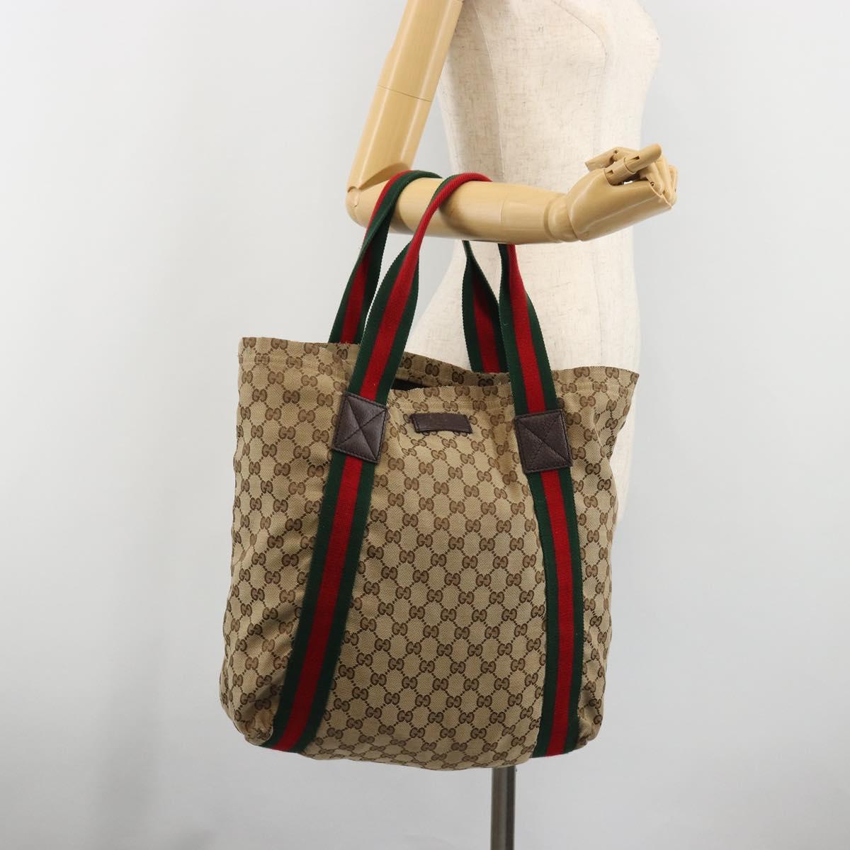 GUCCI GG Canvas Web Sherry Line Tote Bag Beige 189669 Auth mr2577A