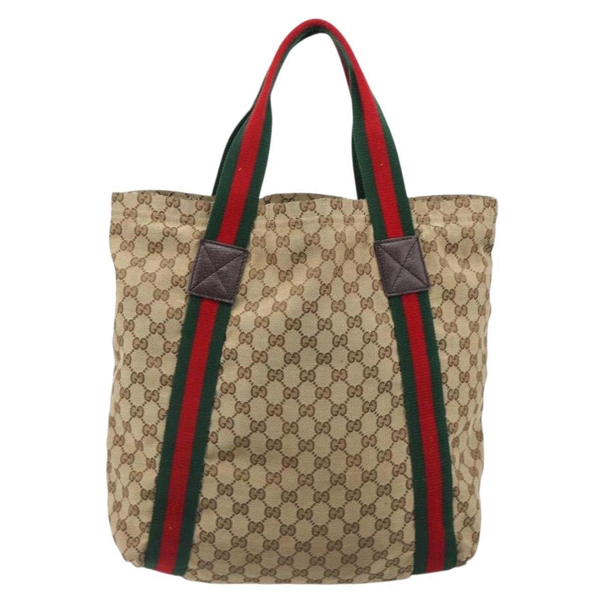 GUCCI GG Canvas Web Sherry Line Tote Bag Beige 189669 Auth mr2577A