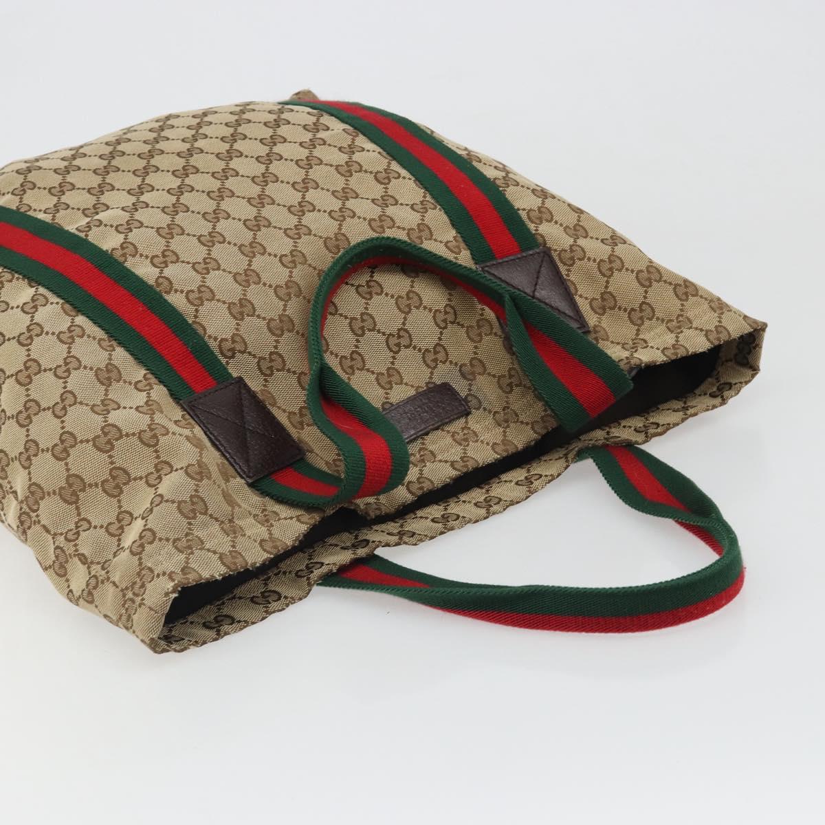 GUCCI GG Canvas Web Sherry Line Tote Bag Beige 189669 Auth mr2577A