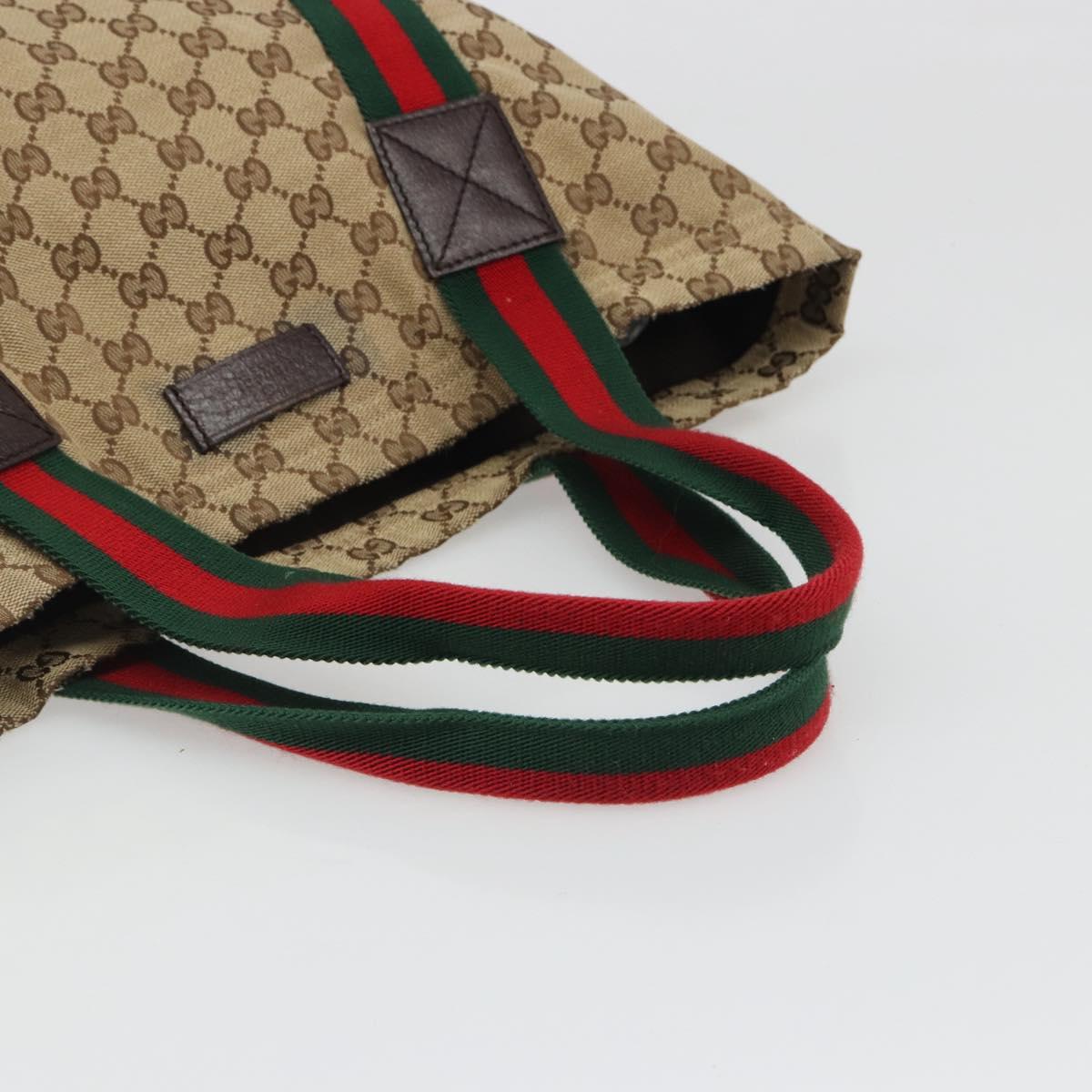 GUCCI GG Canvas Web Sherry Line Tote Bag Beige 189669 Auth mr2577A