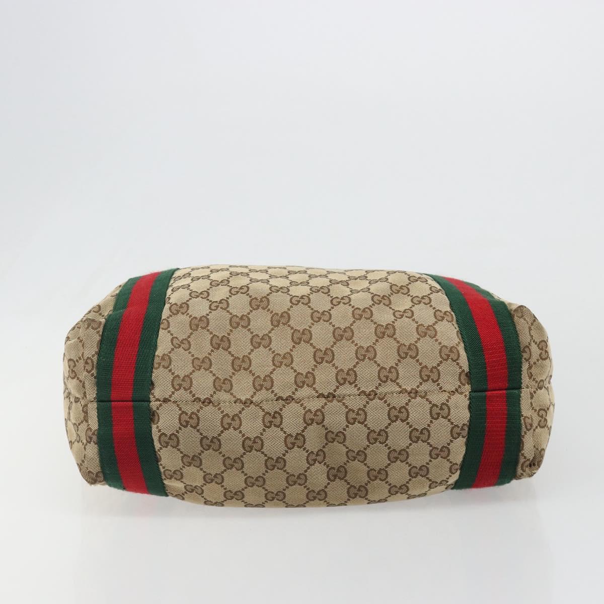 GUCCI GG Canvas Web Sherry Line Tote Bag Beige 189669 Auth mr2577A