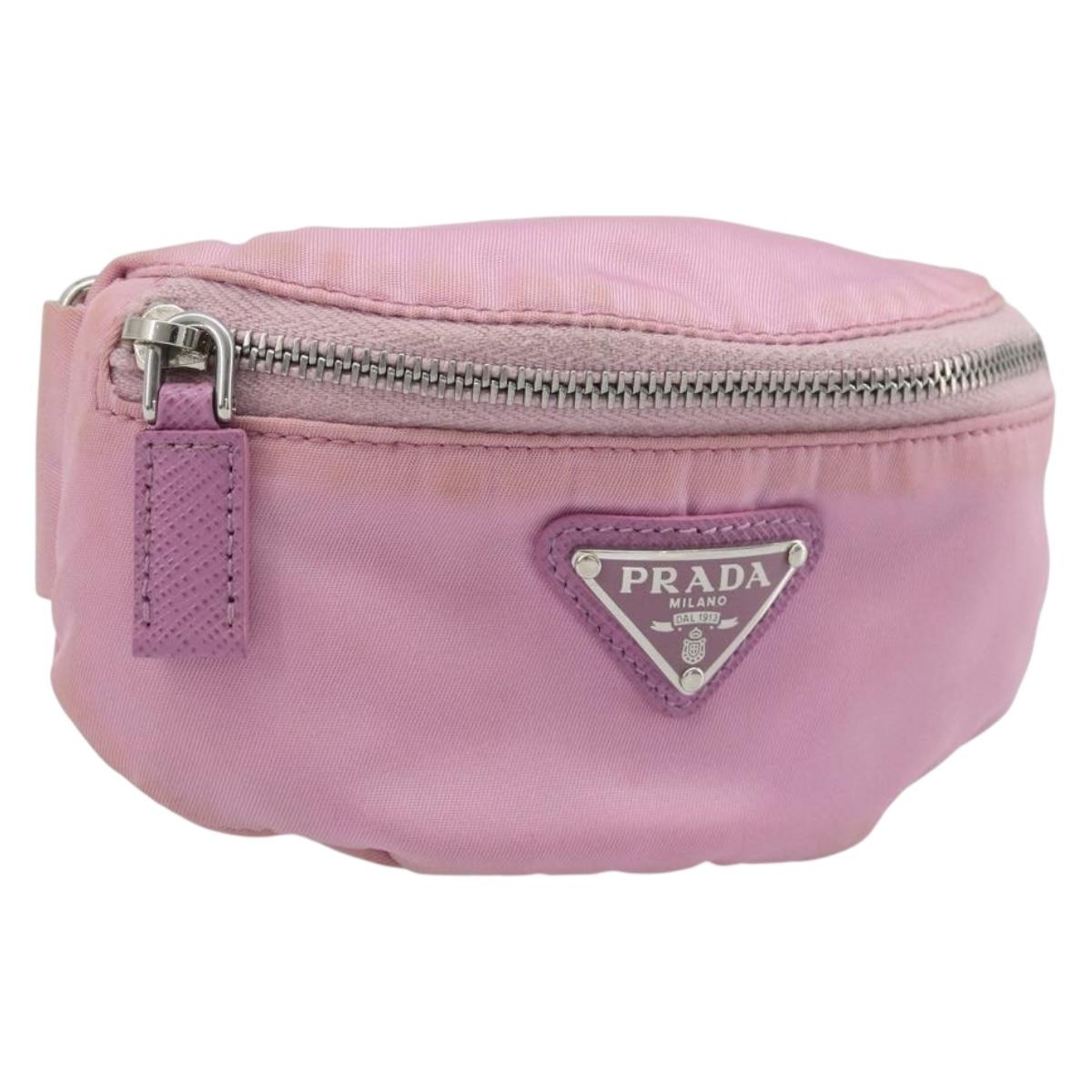 PRADA Arm Pouch Nylon Pink Silver Auth mr2583