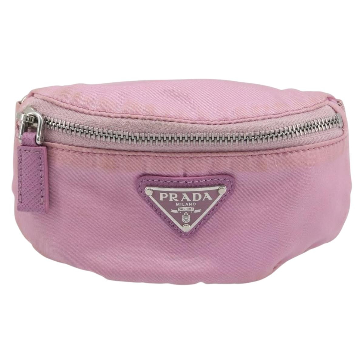 PRADA Arm Pouch Nylon Pink Silver Auth mr2583