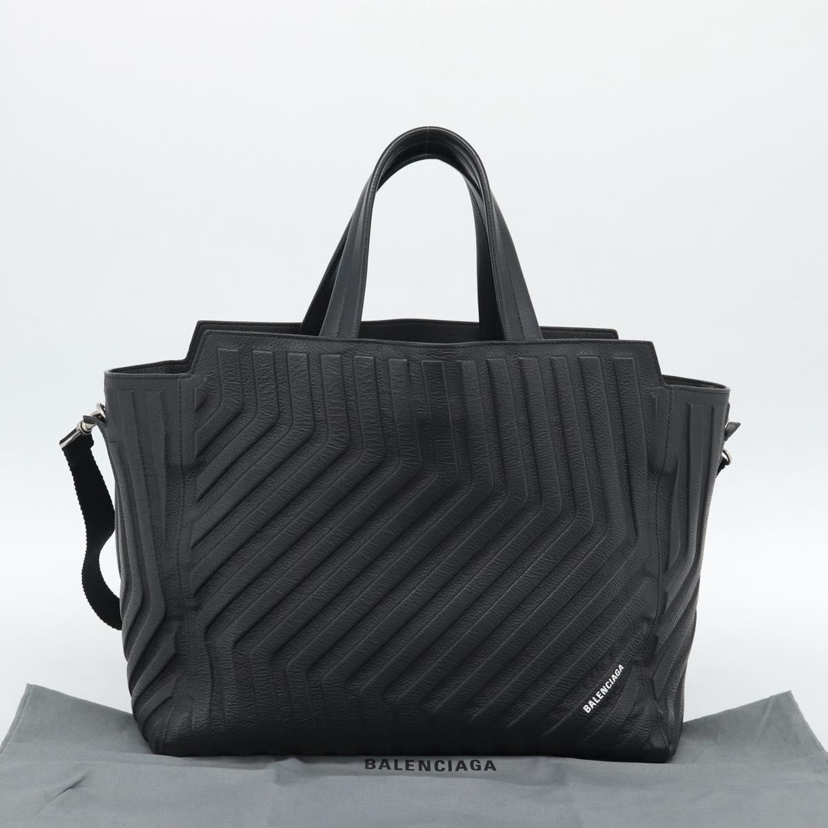 BALENCIAGA Car Hand Bag Leather 2way Black Silver 679461 Auth mr2586V