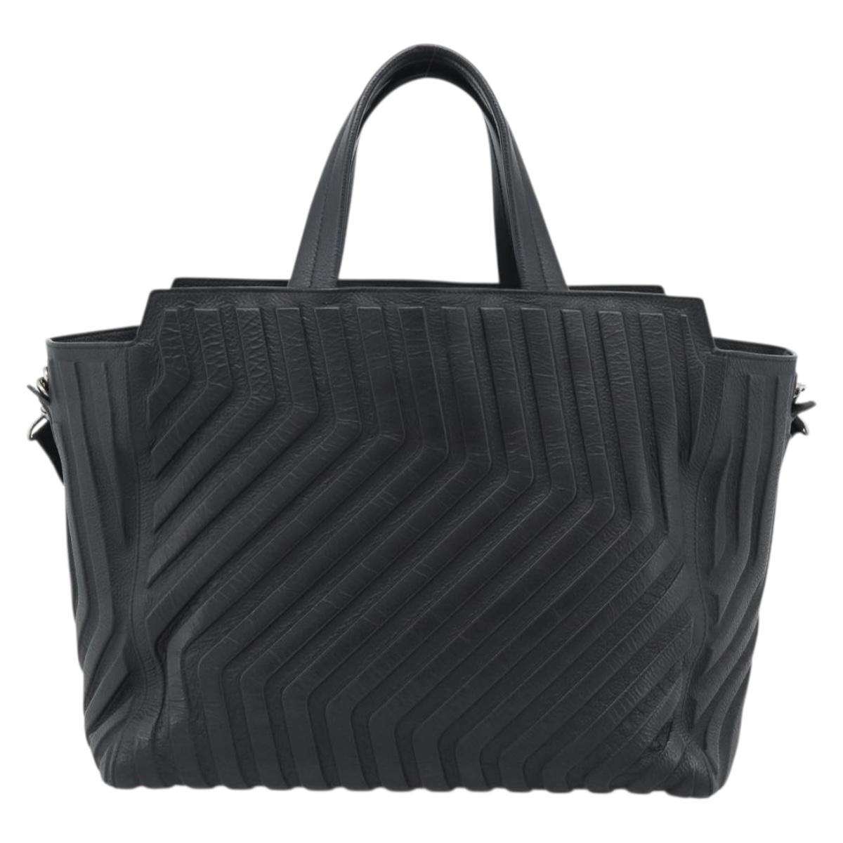 BALENCIAGA Car Hand Bag Leather 2way Black Silver 679461 Auth mr2586V